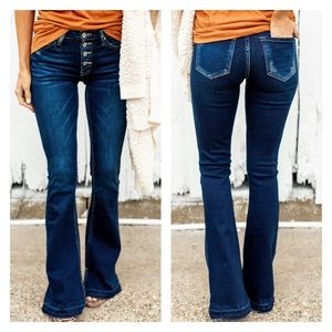 NWT KanCan Button Fly Dark Wash Slit Ankle Flare